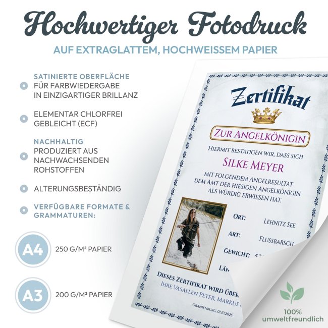 Poster - Zertifikat Angelk&ouml;nigin, mit Bild &amp; Text - 250 g/m&sup2; Fotopapier, A4 Hochformat