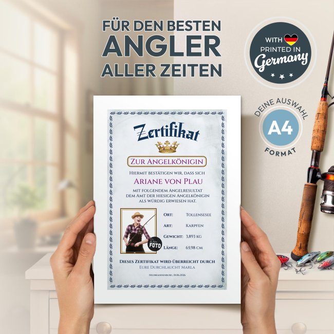 Poster - Zertifikat Angelk&ouml;nigin, mit Bild &amp; Text - 250 g/m&sup2; Fotopapier, A4 Hochformat