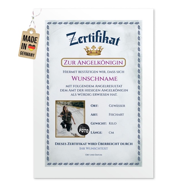 Poster - Zertifikat Angelk&ouml;nigin, mit Bild &amp; Text - 250 g/m&sup2; Fotopapier, A4 Hochformat