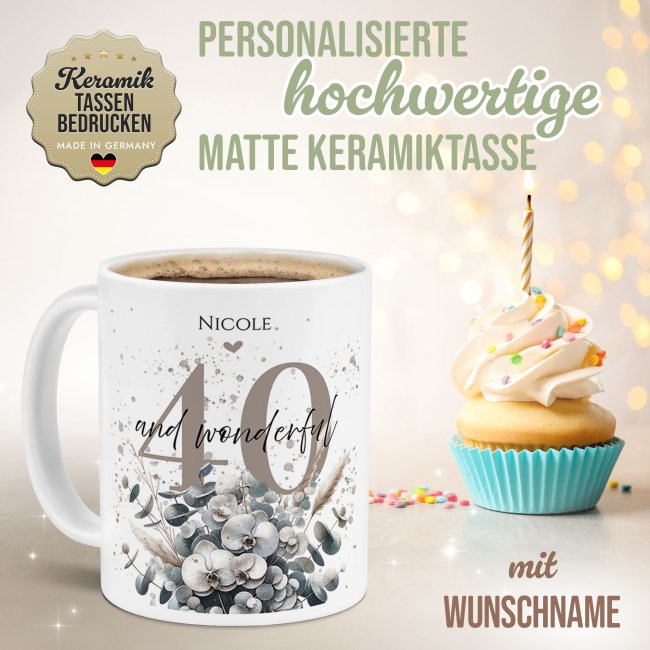 Tasse zum 40. Geburtstag - Wonderful - Matt wei&szlig;