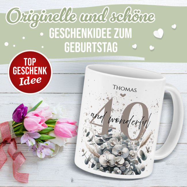 Tasse zum 40. Geburtstag - Wonderful - Matt wei&szlig;