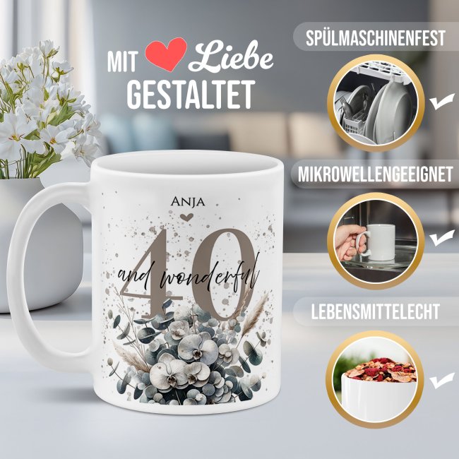 Tasse zum 40. Geburtstag - Wonderful - Matt wei&szlig;