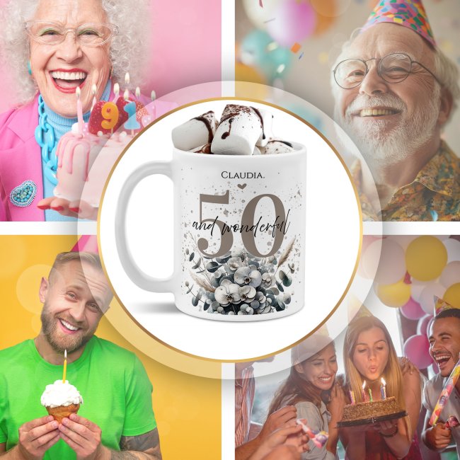 Tasse zum 50. Geburtstag - Wonderful - Matt wei&szlig;