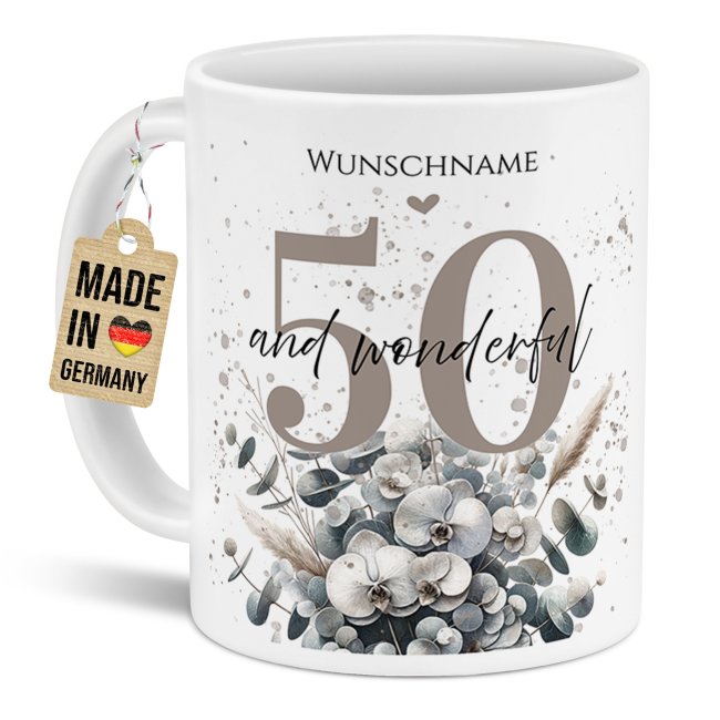 Tasse zum 50. Geburtstag - Wonderful - Matt wei&szlig;
