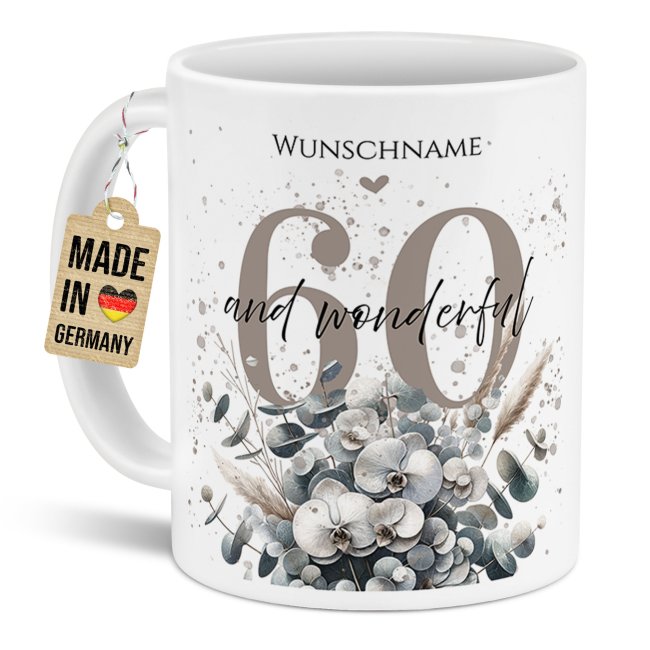 Tasse zum 60. Geburtstag - Wonderful - Matt wei&szlig;