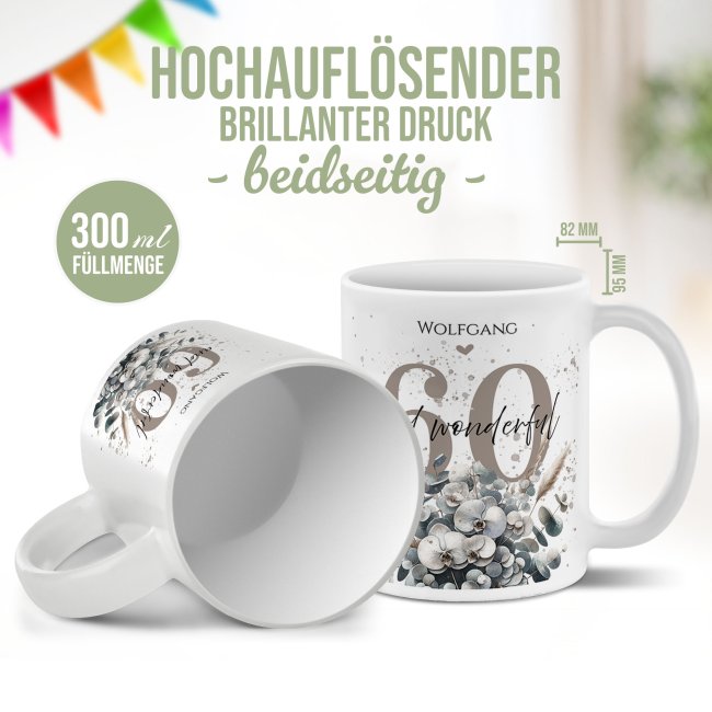Tasse zum 60. Geburtstag - Wonderful - Matt wei&szlig;