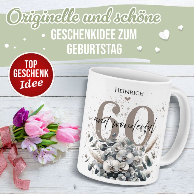 Tasse zum 60. Geburtstag - Wonderful - Matt wei&szlig;