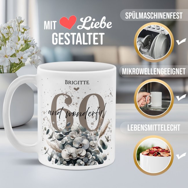 Tasse zum 60. Geburtstag - Wonderful - Matt wei&szlig;