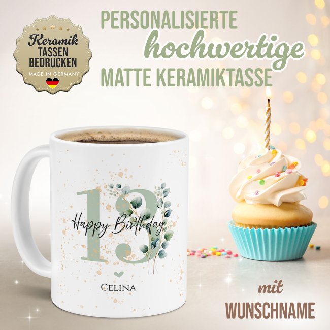 Tasse zum 13. Geburtstag - Happy Birthday - Matt wei&szlig;