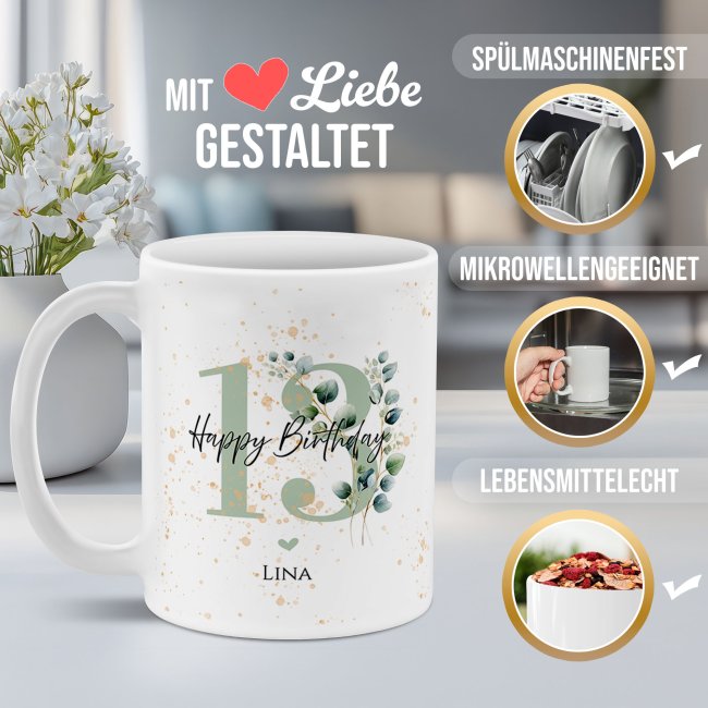 Tasse zum 13. Geburtstag - Happy Birthday - Matt wei&szlig;