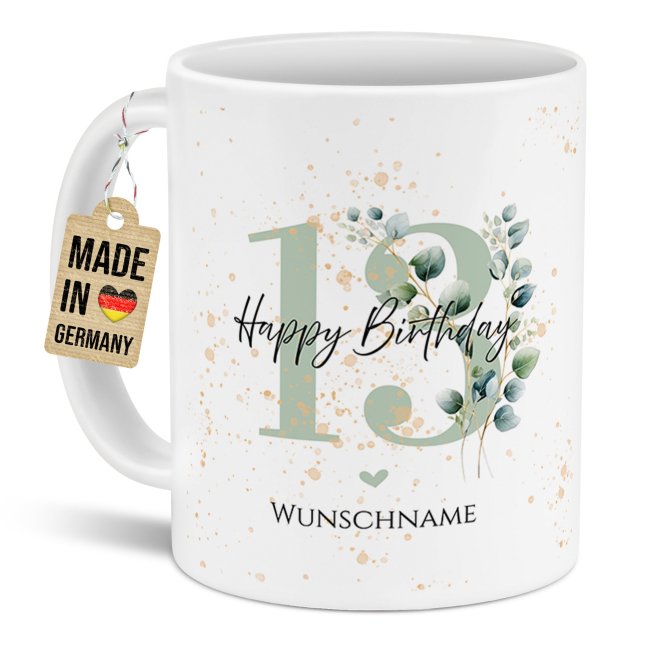 Tasse zum 13. Geburtstag - Happy Birthday - Matt wei&szlig;