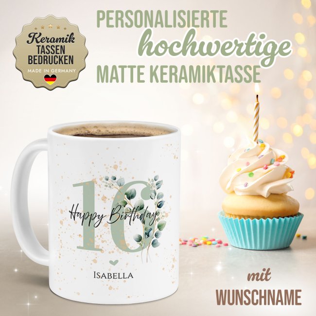 Tasse zum 16. Geburtstag - Happy Birthday - Matt wei&szlig;