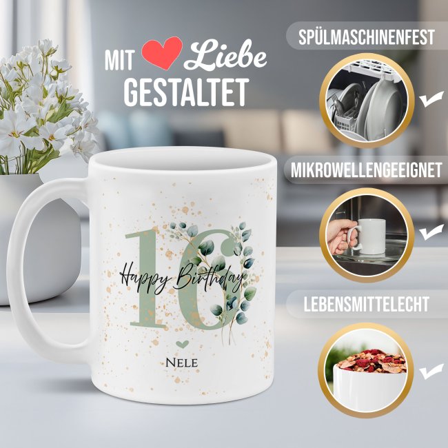 Tasse zum 16. Geburtstag - Happy Birthday - Matt wei&szlig;