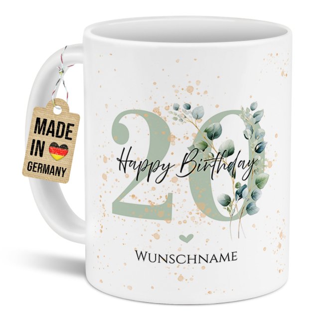 Tasse zum 20. Geburtstag - Happy Birthday - Matt wei&szlig;
