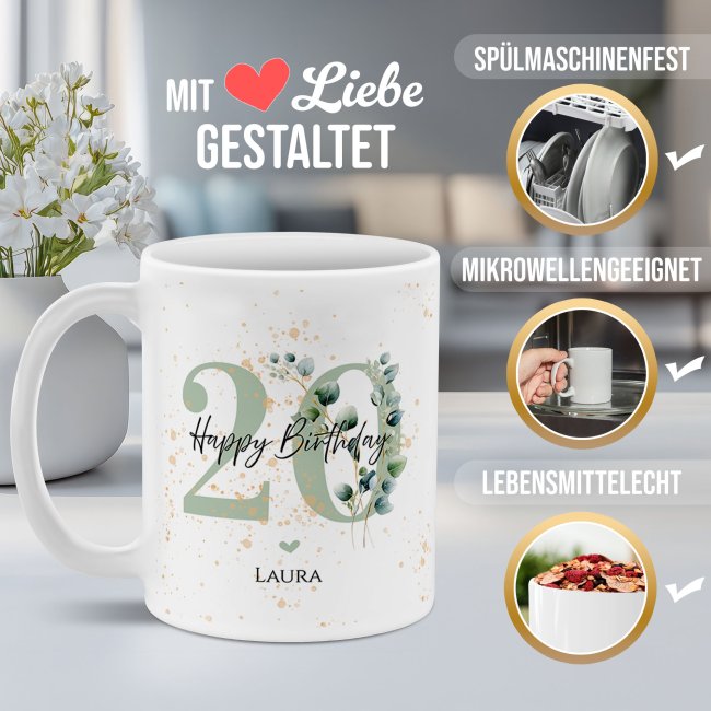 Tasse zum 20. Geburtstag - Happy Birthday - Matt wei&szlig;