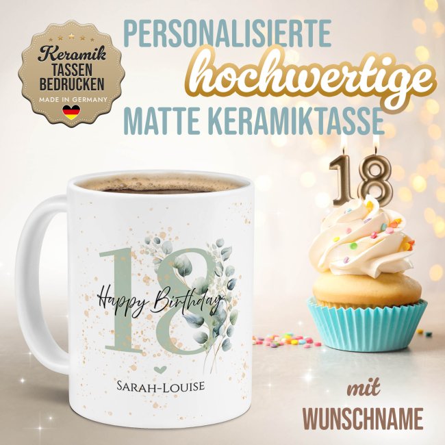 Tasse zum 18. Geburtstag - Happy Birthday - Matt wei&szlig;