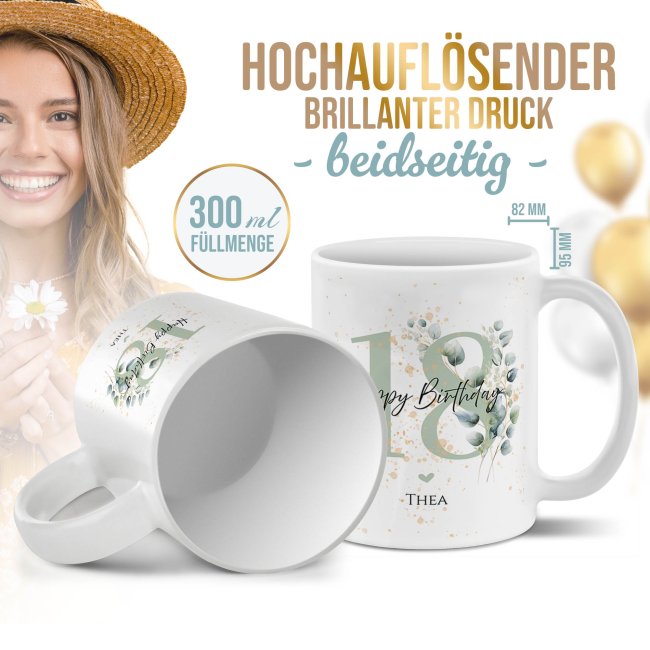 Tasse zum 18. Geburtstag - Happy Birthday - Matt wei&szlig;