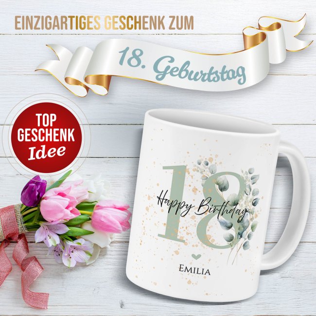 Tasse zum 18. Geburtstag - Happy Birthday - Matt wei&szlig;