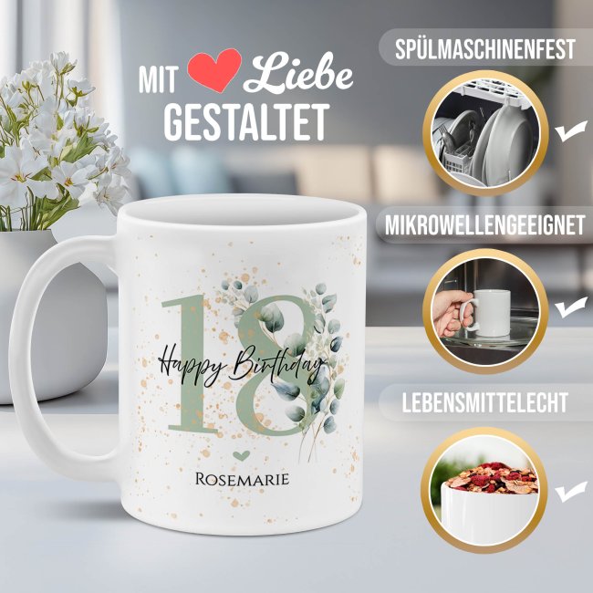 Tasse zum 18. Geburtstag - Happy Birthday - Matt wei&szlig;