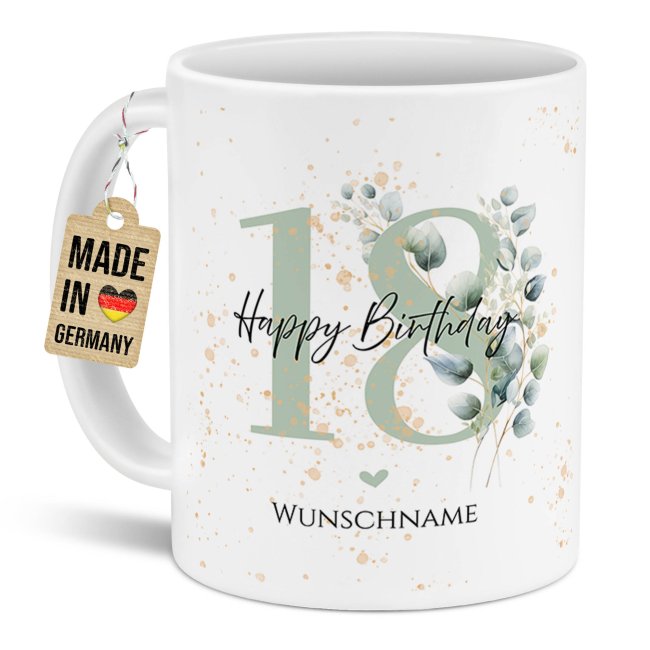 Tasse zum 18. Geburtstag - Happy Birthday - Matt wei&szlig;