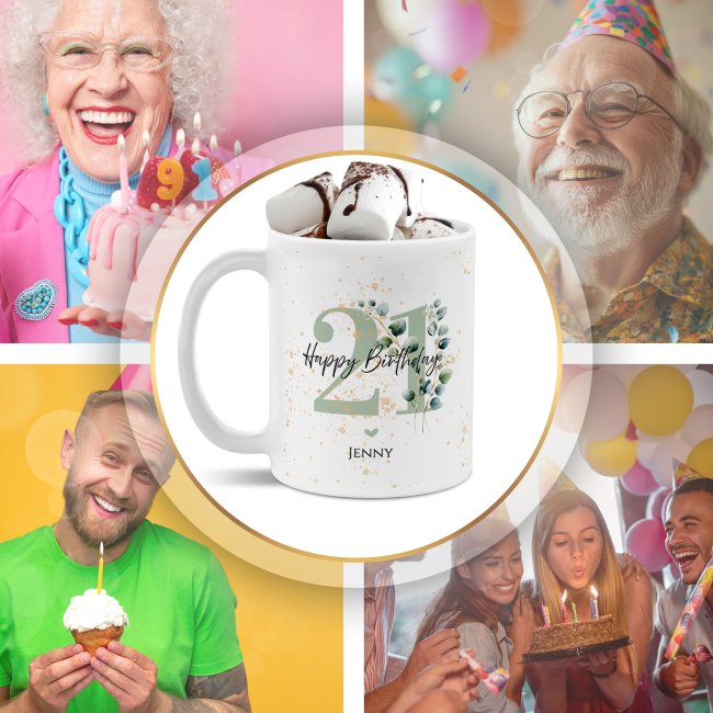 Tasse zum 21. Geburtstag - Happy Birthday - Matt wei&szlig;