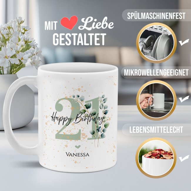 Tasse zum 21. Geburtstag - Happy Birthday - Matt wei&szlig;