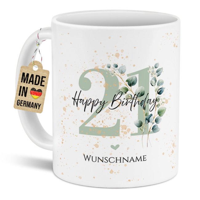 Tasse zum 21. Geburtstag - Happy Birthday - Matt wei&szlig;