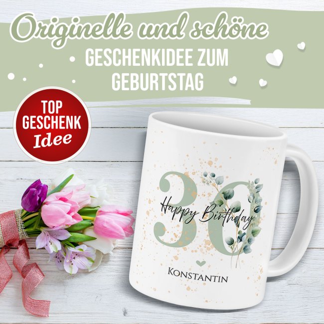 Tasse zum 30. Geburtstag - Happy Birthday - Matt wei&szlig;