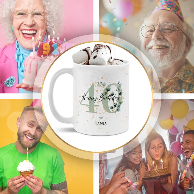 Tasse zum 40. Geburtstag - Happy Birthday - Matt wei&szlig;