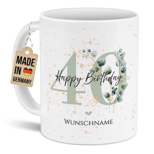 Tasse zum 40. Geburtstag - Happy Birthday - Matt wei&szlig;