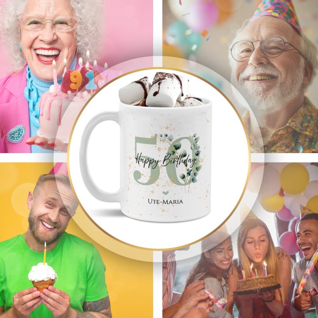 Tasse zum 50. Geburtstag - Happy Birthday - Matt wei&szlig;