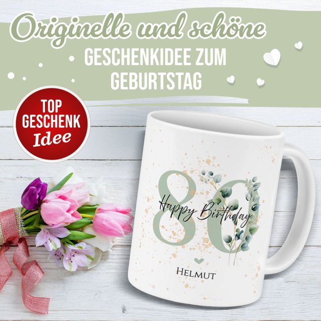 Tasse zum 80. Geburtstag - Happy Birthday - Matt wei&szlig;