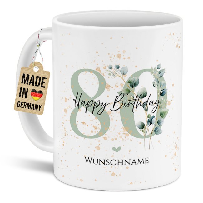 Tasse zum 80. Geburtstag - Happy Birthday - Matt wei&szlig;