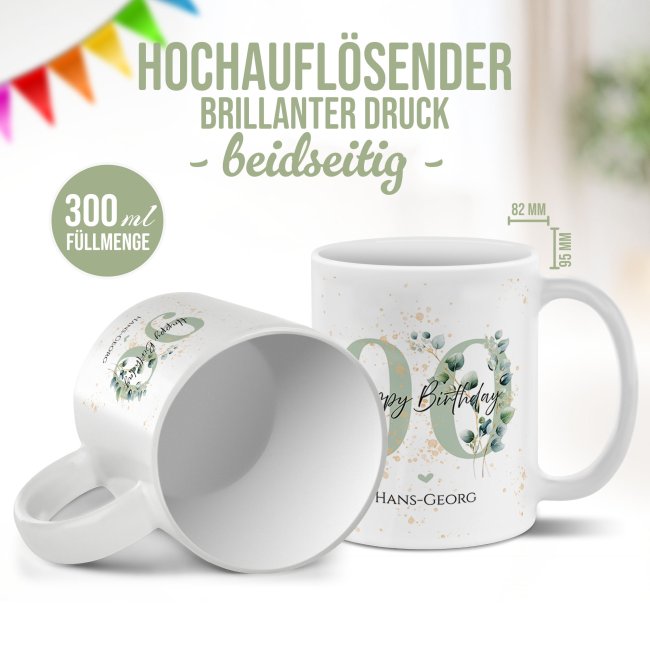 Tasse zum 90. Geburtstag - Happy Birthday - Matt wei&szlig;