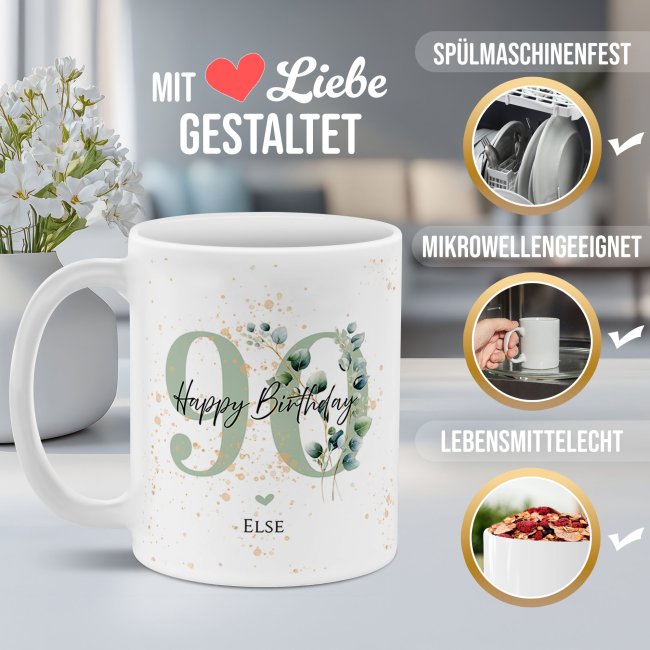 Tasse zum 90. Geburtstag - Happy Birthday - Matt wei&szlig;