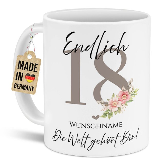 Tasse zum 18. Geburtstag - Die Welt geh&ouml;rt Dir - Matt wei&szlig;