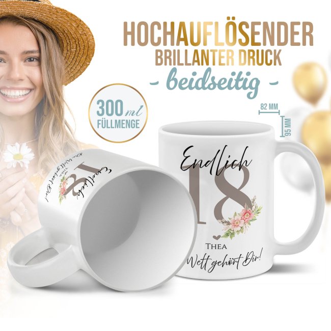 Tasse zum 18. Geburtstag - Die Welt geh&ouml;rt Dir - Matt wei&szlig;