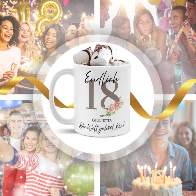 Tasse zum 18. Geburtstag - Die Welt geh&ouml;rt Dir - Matt wei&szlig;