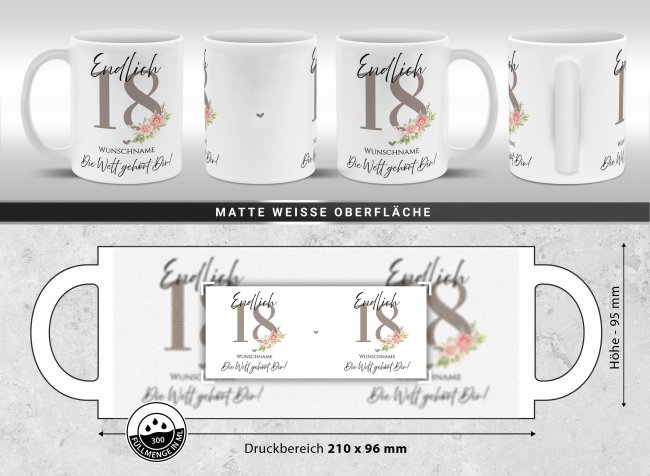 Tasse zum 18. Geburtstag - Die Welt geh&ouml;rt Dir - Matt wei&szlig;