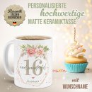 Tasse zum 16. Geburtstag - Wonderful mit Kranz - Matt...