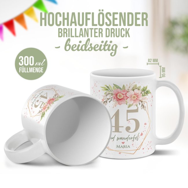 Geburtstagstasse mit Name und Jahr - Wonderful mit Kranz - Matt wei&szlig;