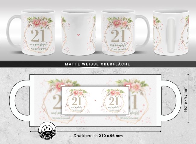 Geburtstagstasse mit Name und Jahr - Wonderful mit Kranz - Matt wei&szlig;