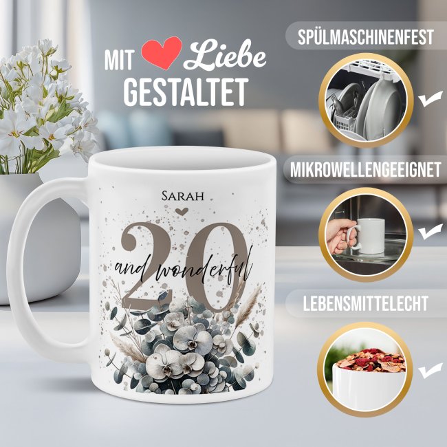 Tasse zum 20. Geburtstag - Wonderful - Matt wei&szlig;
