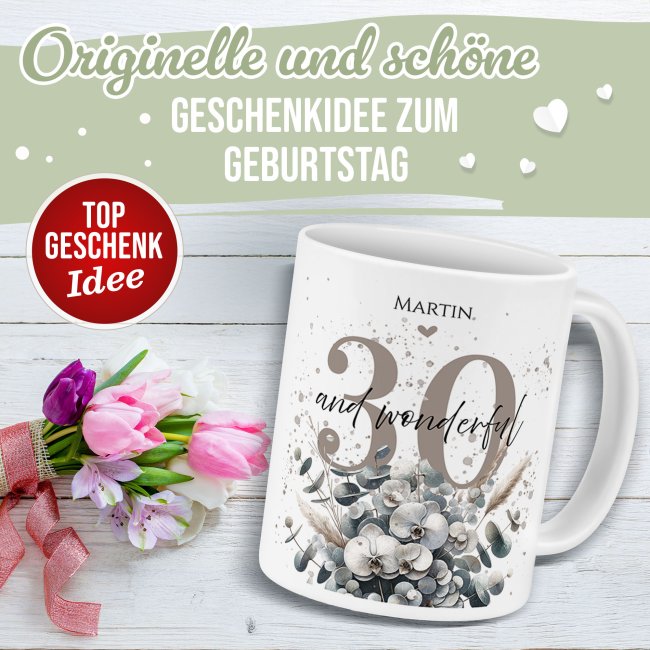 Tasse zum 30. Geburtstag - Wonderful - Matt wei&szlig;