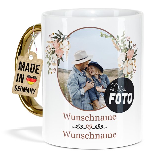 Personalisierte Tasse mit Goldhenkel - Liebe - mit Foto und Namen