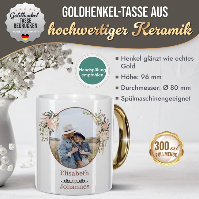 Personalisierte Tasse mit Goldhenkel - Liebe - mit Foto und Namen