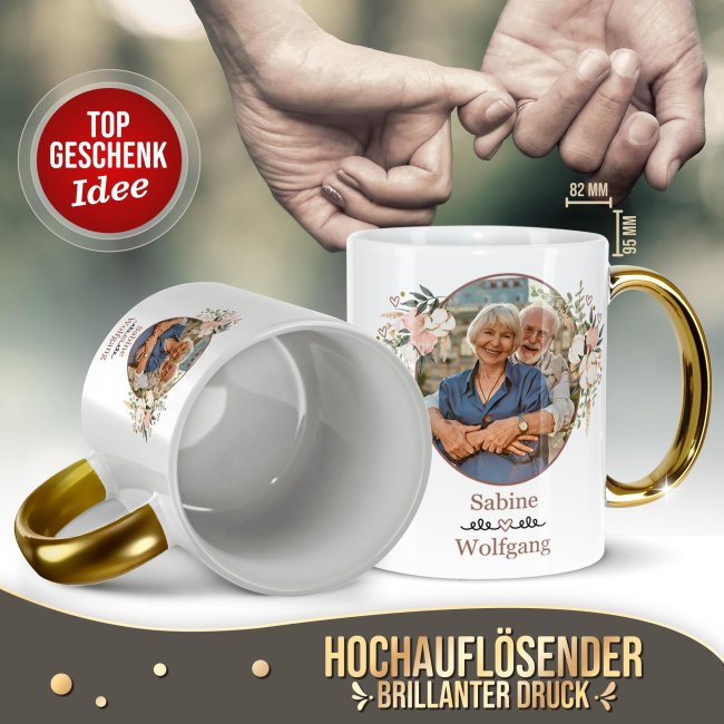Personalisierte Tasse mit Goldhenkel - Liebe - mit Foto und Namen