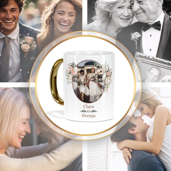 Personalisierte Tasse mit Goldhenkel - Liebe - mit Foto und Namen