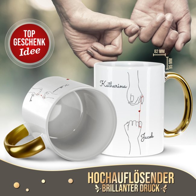 Personalisierte Tasse mit Goldhenkel - Herz H&auml;nde - mit Namen