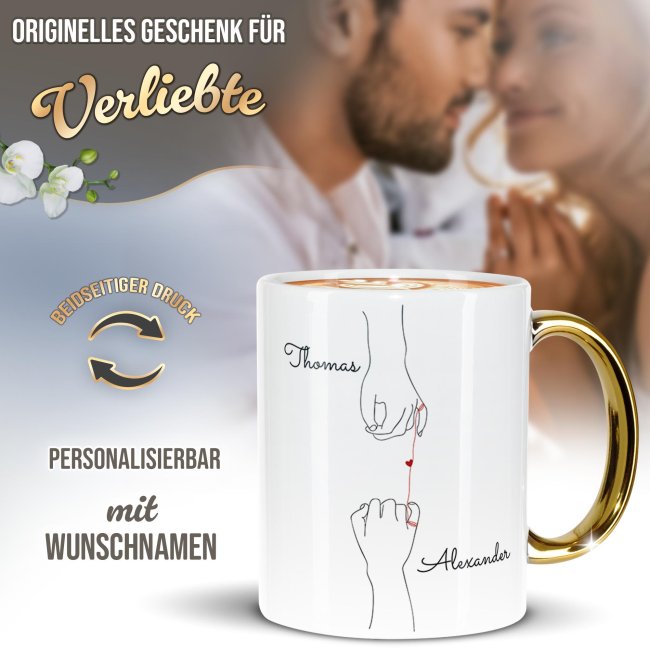 Personalisierte Tasse mit Goldhenkel - Herz H&auml;nde - mit Namen